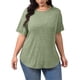 thumbnail image 5 of TaTaai Plus Size Everyday Top Women, Striped Short Sleeve Round Neck T-Shirt, Loose Fit Five Quarter Sleeve Blouse, Lightweight Soft Casual Apparel Gift, 5 of 9