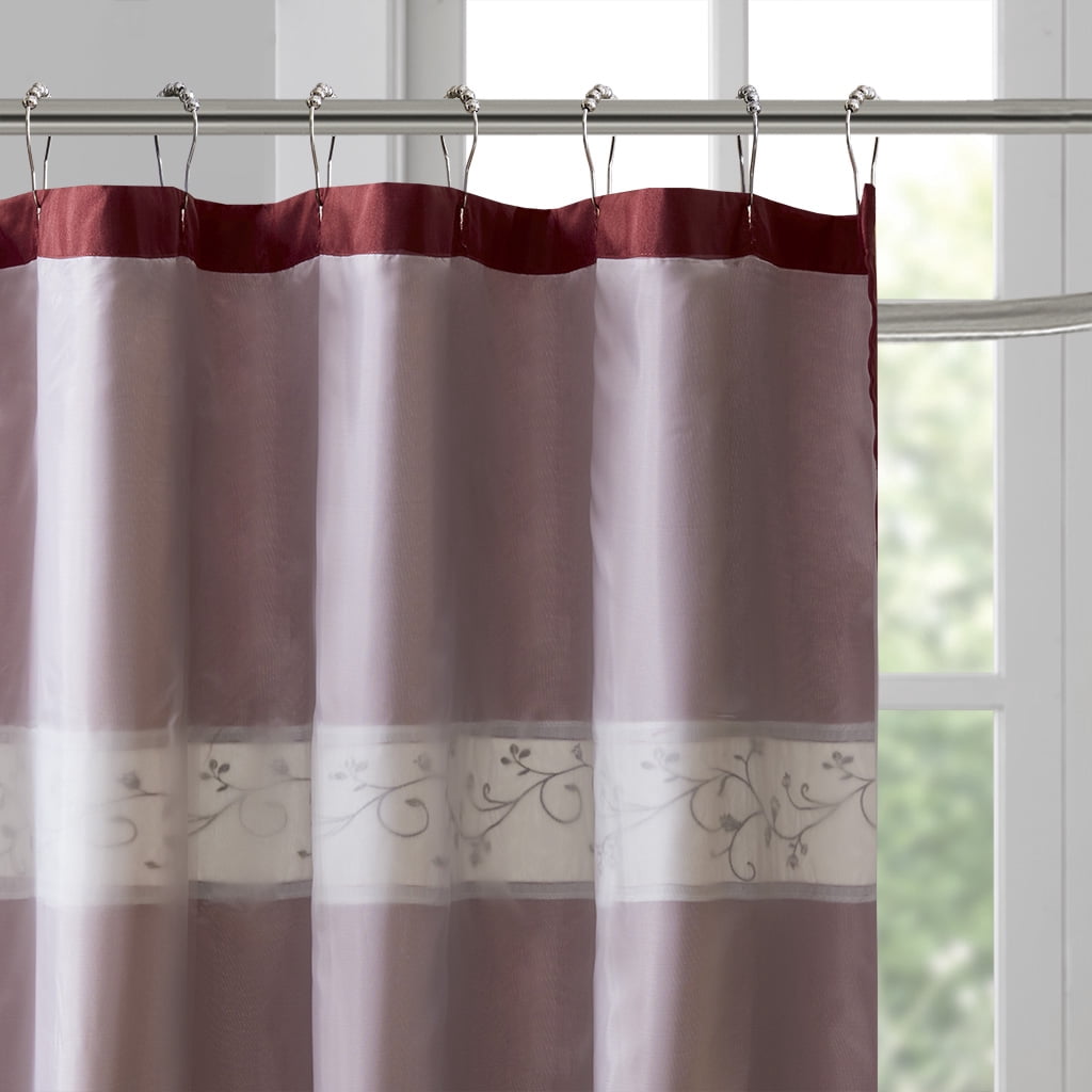 MAYEERTY Faux Silk Embroidered Floral Shower Curtain, Machine-Washable