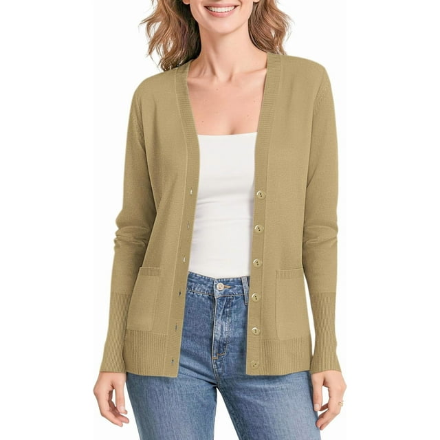 Urban CoCo Women's Button Down Lightweight Knit Cardigan Sweater with Pockets