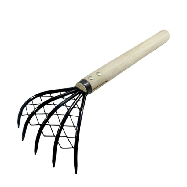 5Tine Hand Claw Rake with Wooden Handle Durable Long Lasting