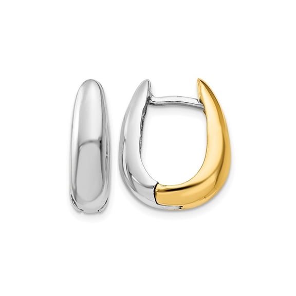 14K Yellow and White Gold Polished U-Shape Hoop Earrings (3/4 inch) for Women