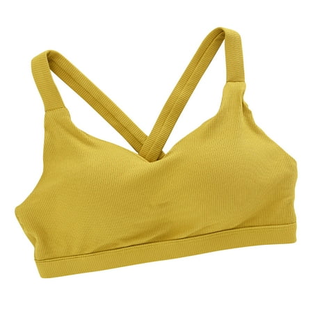 ATOYSOY Ribbed Tank Tops Sports Bra Everyday Bra Cross Back Yoga Activewear Bralette Underwear Push Up Comfort Bra Teens Workout Clearance Breathable Wireless Tank Tops Yellow S