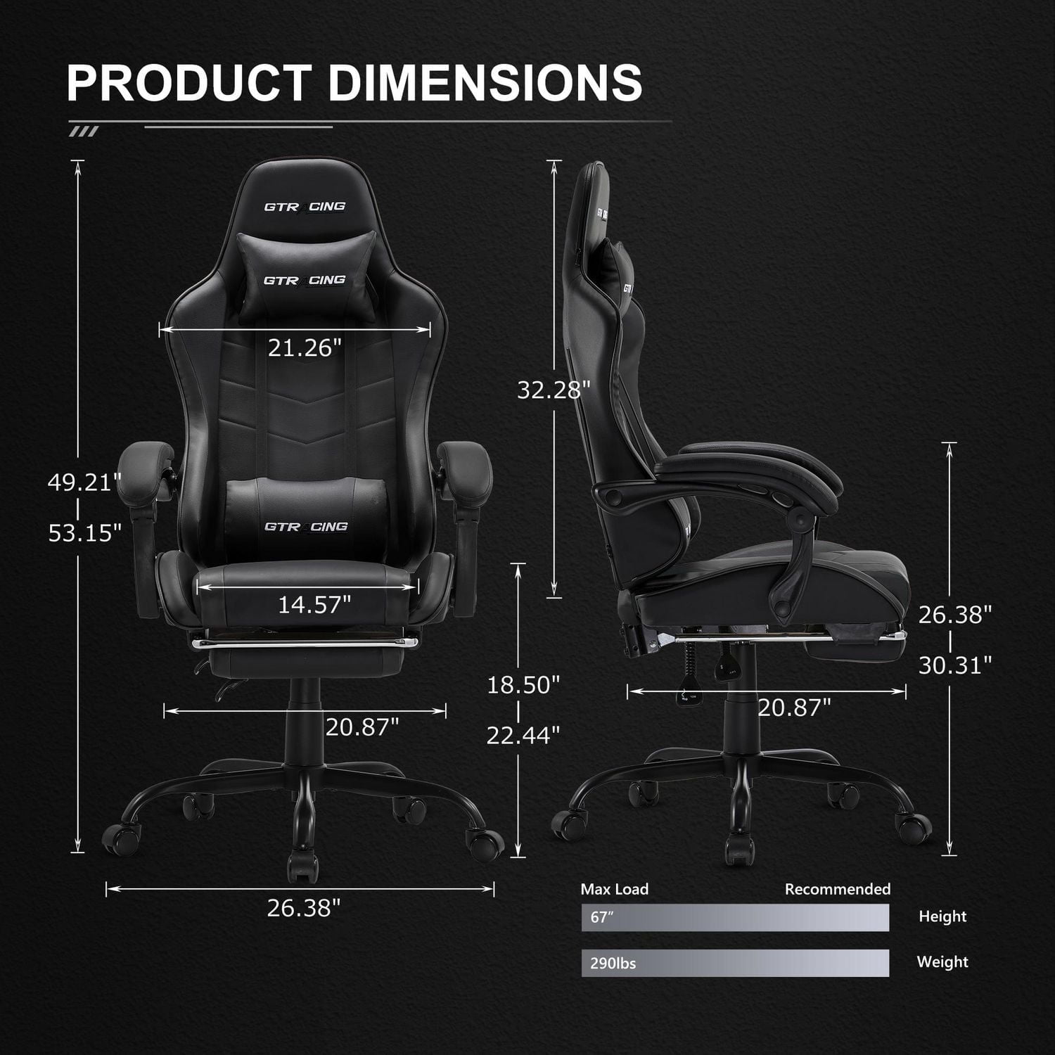GTRACING GTWD-200 Ergonomic Gaming Chair with Adjustable Pillows and Footrest
