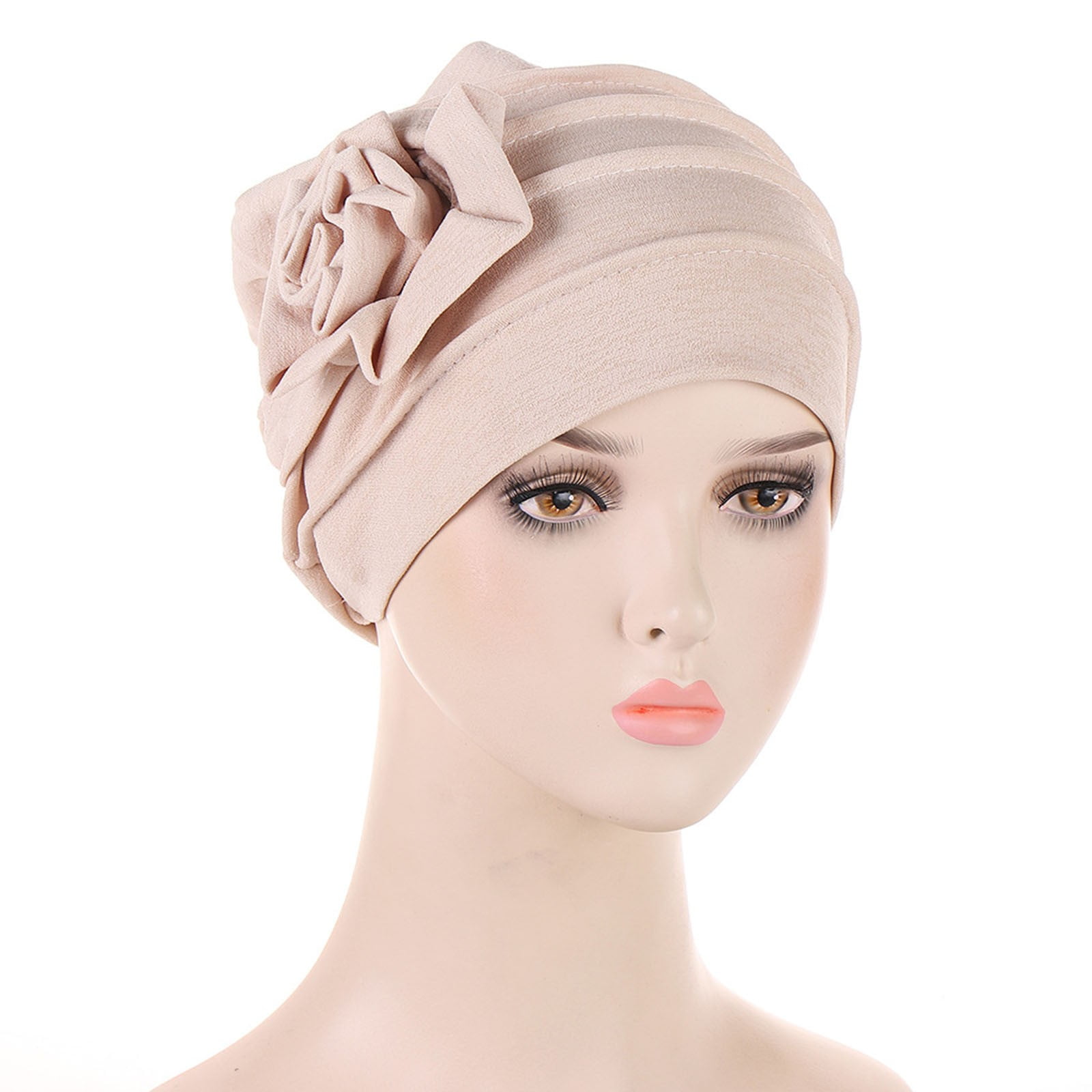 Holzkary Women's Flower Turban Hat Black Pre-Tied Beanie Head Wrap