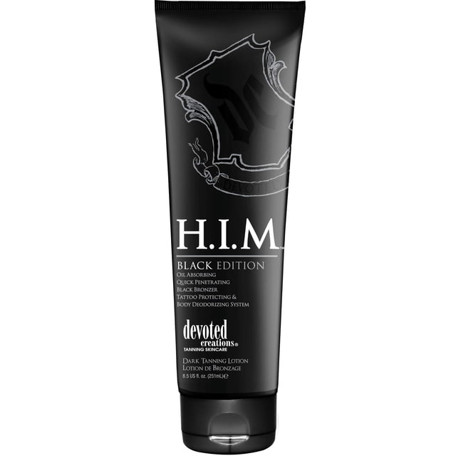 Creaciones Dedicadas H.I.M. Black Edition Bronceador en loción bronceadora negra de rápida penetración y absorción de aceite, 8.5 oz.