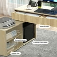 thumbnail image 3 of Wirrytor Modern L Shaped Desk with Storage, Corner Computer Desk with 2 Drawers and Sliding Door Cabinet, Home Office Desk for Small Spaces and Study Room, Sturdy Oak Finish Workstation, 3 of 10