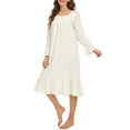 thumbnail image 7 of Aobny Moomoo Comfy Nightgowns for Women's White Cotton Nightgowns Square Neckline Long Sleeve Knee Length Shirts Summer, 7 of 7