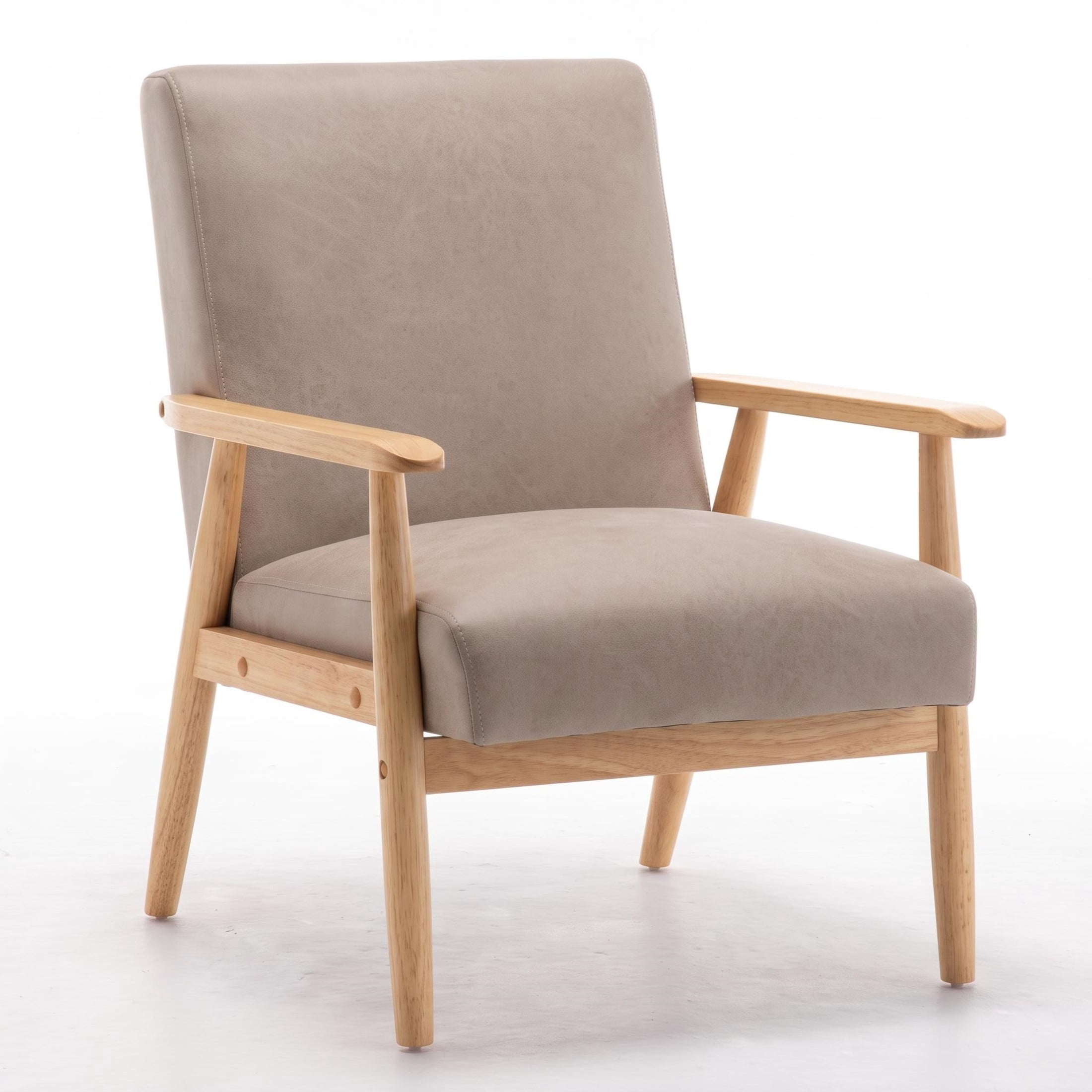 GDF Studio 25.38" Mid-Century Modern Armchair with Tapered Solid Wood Arms, Microfiber Upholstery, Light Camel