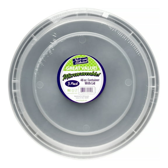 Nicole Home Collection Microwaveable Containers, Round, 48 Oz, Black, 3 Ct