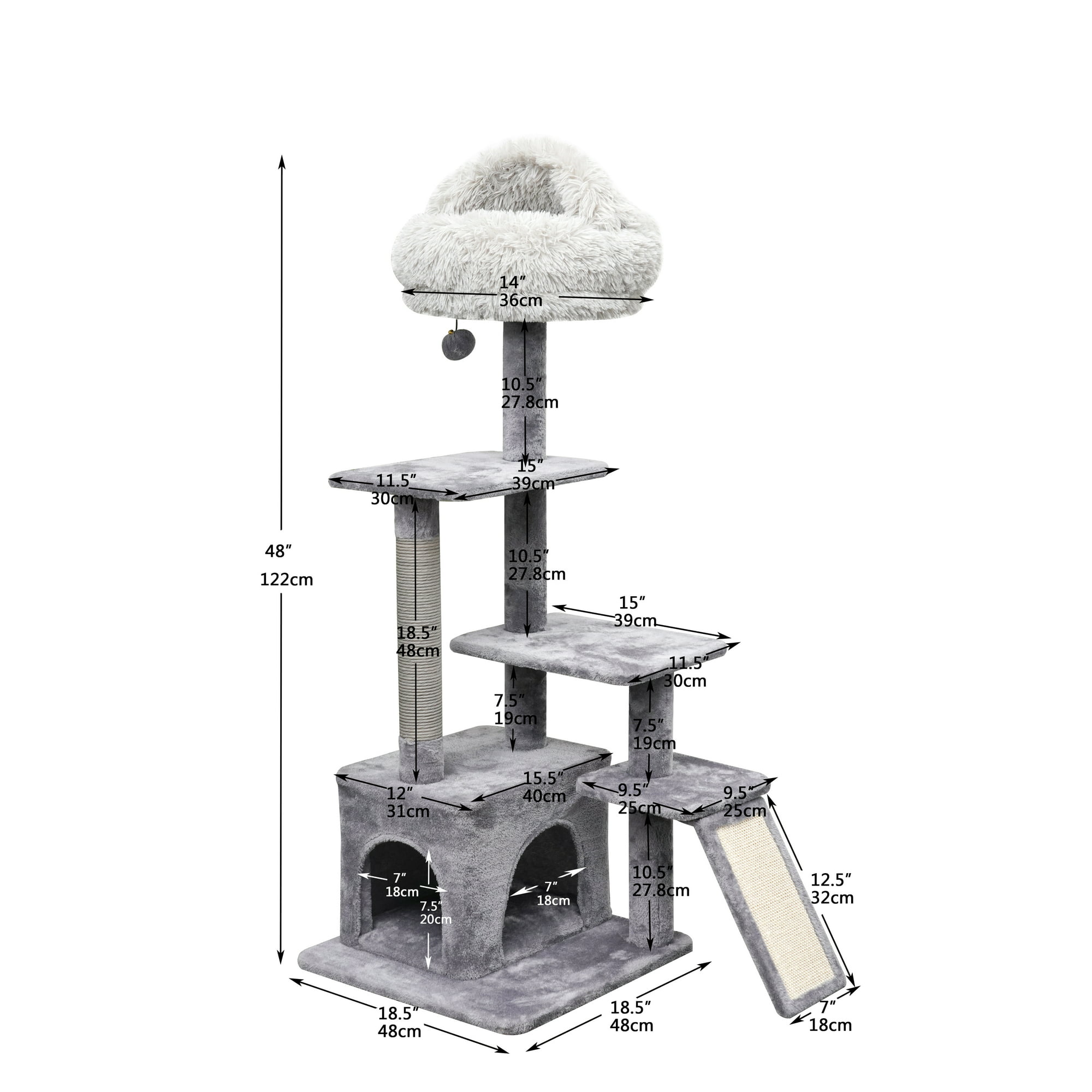 Catry 4-Level Grey Cat Tree With Condo and Scratching Pad, 48'' Height