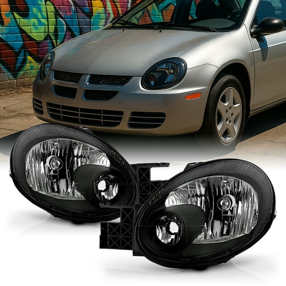 Fit 03-05 Dodge Neon Black Bezel Replacement Headlights Headlamps Left Right
