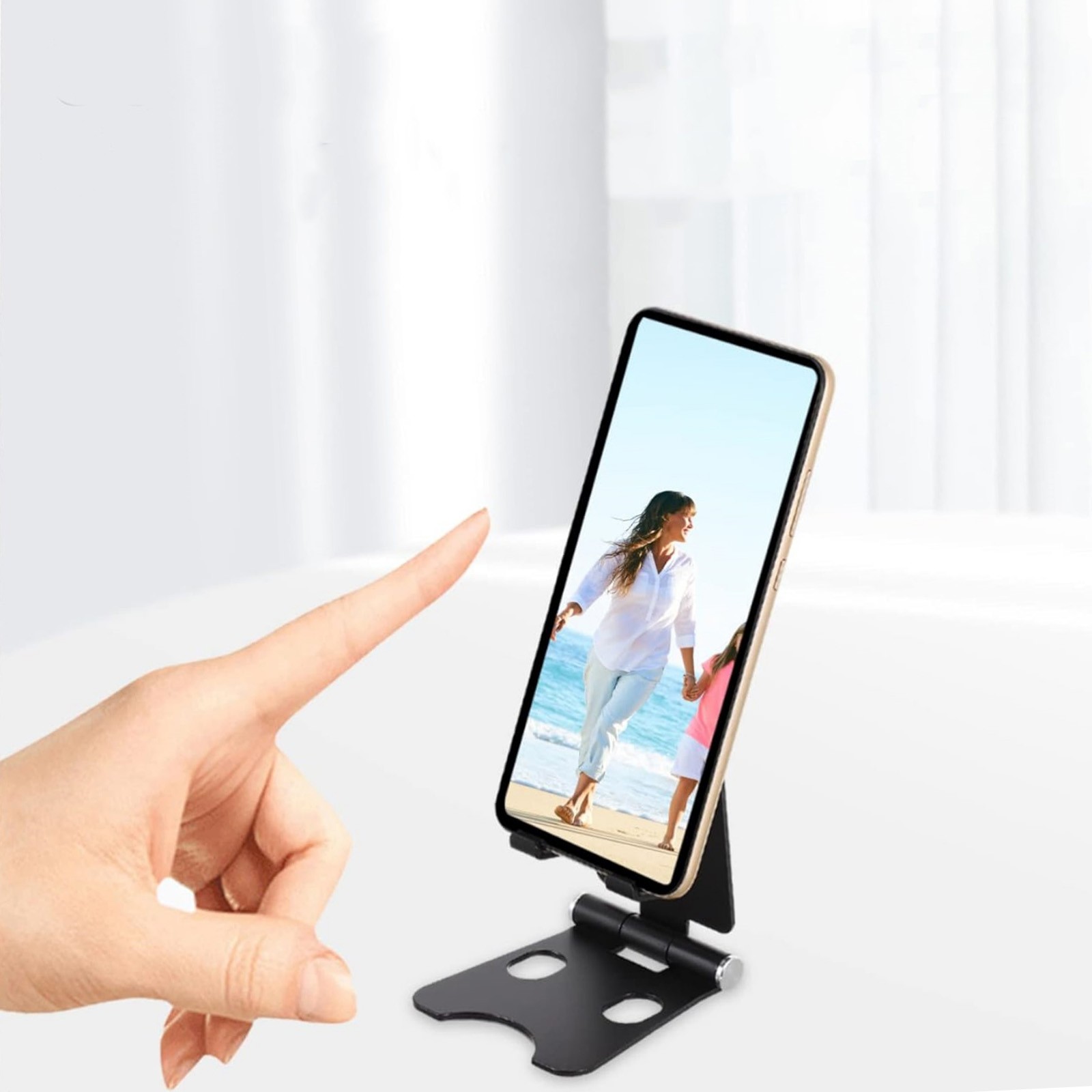 XKHHLH Dual Folding Cell Phone Stand, Adjustable Foldable Desktop Phone Holder Cradle Dock Compatible for Desktop Adjustable Cellphone Bracket for Smartphones