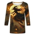thumbnail image 4 of Sriper Basic Witch Halloween Top for Women,Casual 3/4 Sleeve T-Shirt,Cotton Elbow Sleeve Blouse,Fall Graphic Tee,Thanksgiving Outfit Camisetas Mujer Ofertas,Comfortable & Fun Multicolor S, 4 of 5