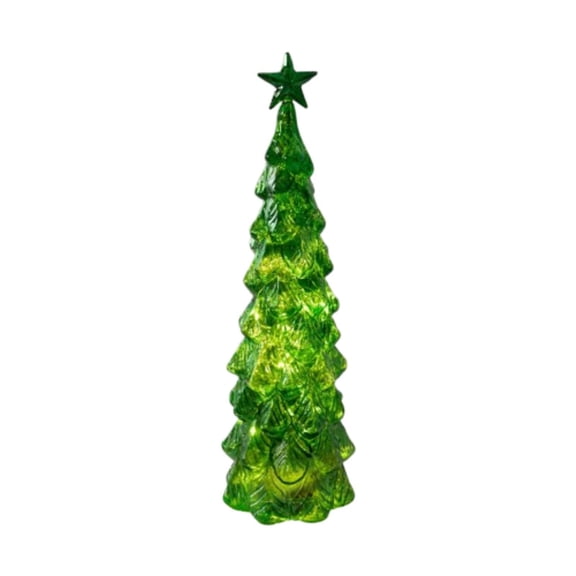 LeeQinersw Glass Christmas Tree Figurine Christmas Decor Table Centerpiece Lighted Tabletop Green L