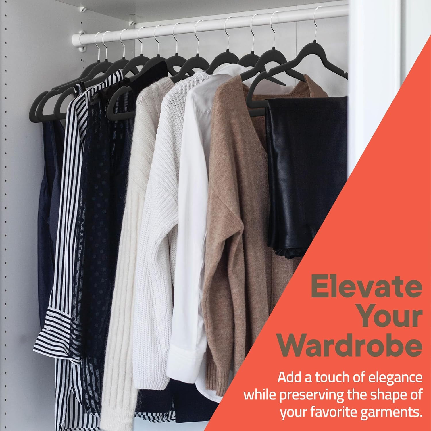 Black Velvet Hangers 5 Pack – Heavy-Duty 10 lbs Capacity, 360° Swivel Hook, Non-Slip & Space-Saving Design – Smooth Velvet Finish for Crease-Free Clothes & Effortless Closet Organization