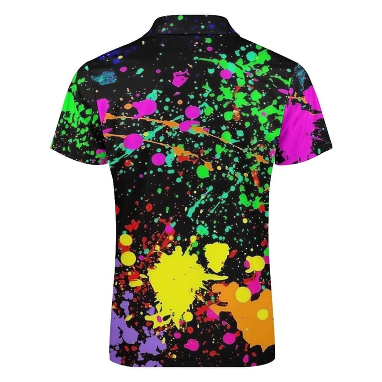 NEON 。1piu1uguale3 ×FIXER半袖Tシャツ2023SS Neon Splatter Paint Men Zipper T-shirt Summer Casual Short Sleeve