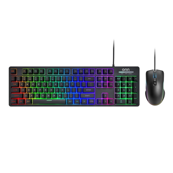 onn Wired Membrane Gaming Keyboard and Mouse Combo with LED Backlit for Enhanced Visibility