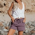 thumbnail image 4 of Comdrip Womens Linen Shorts, Women's Fashion Casual High Waist Pants Straight Leg Sports Casual Loose Shorts Cotton Linen Shorts for Women Purple L, 4 of 7