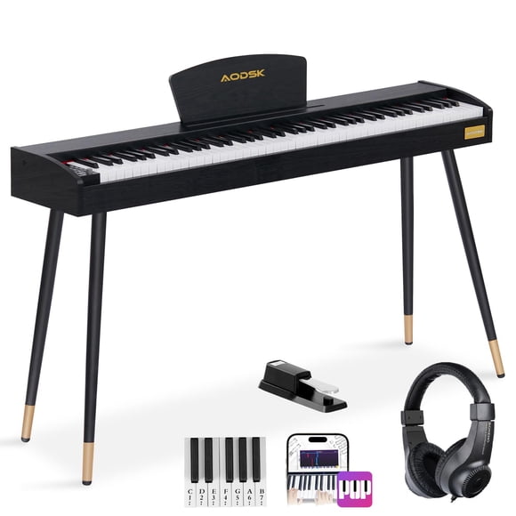AODSK Piano digital para principiantes, teclado de 88 teclas, piano eléctrico de tamaño completo para principiantes, con atril para partituras, pedal, adaptador de corriente, modo auriculares, USB-MID