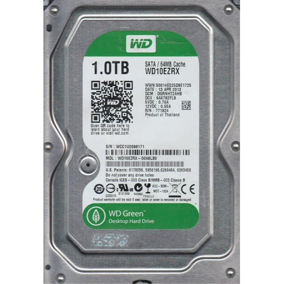 WD10EZRX-00A8LB0, DCM DGRNHT2AHB, Western Digital 1TB SATA 3.5 Hard Drive