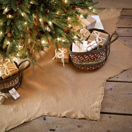 60 Inch Christmas Tree Skirt Natural Tan Farmhouse Christmas Decor Burlap Natural Cotton Cotton Burlap Solid Color 48