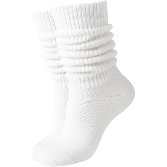3 Pairs Classic White Slouchy Socks,Cotton Ribbed Crew Length,Calf High Socks,Scrunch Style