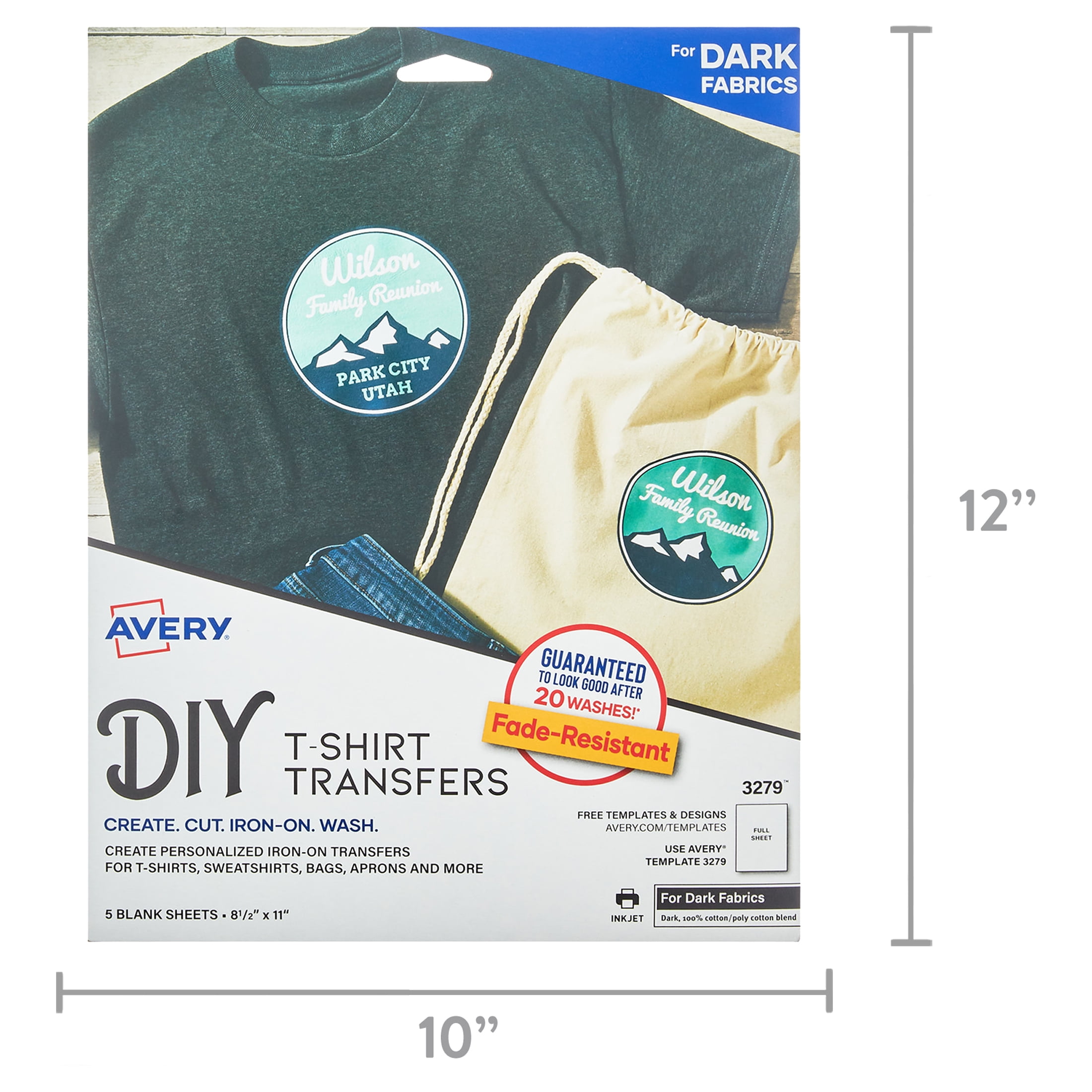 Avery® Dark Fabric Transfers, 3 Diameter Pre Die-Cut Iron-On