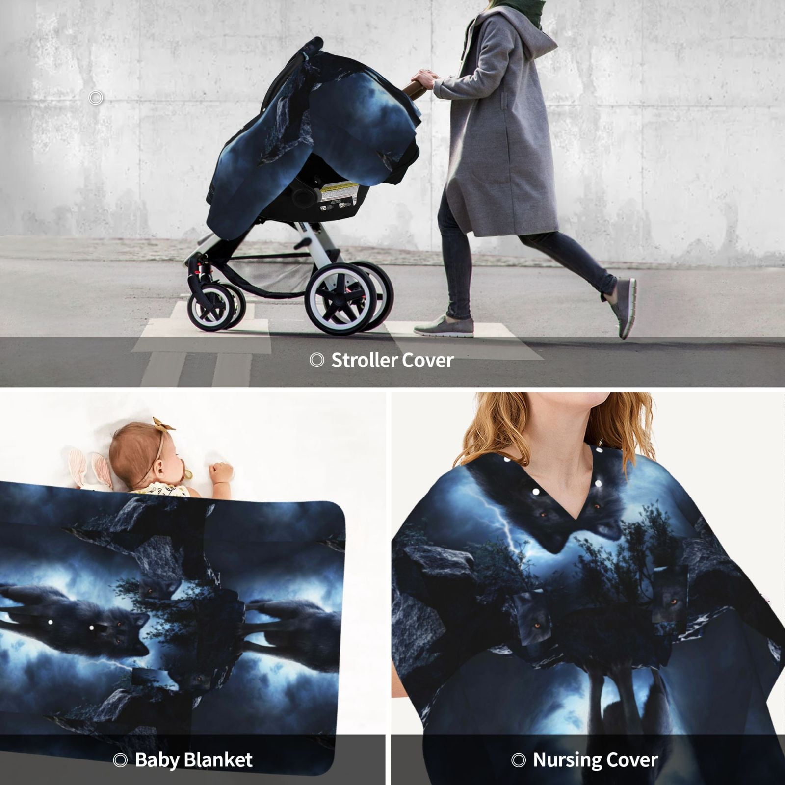 Car Seat Cover Baby - Night Scene of Wolves Breathable Infant Car Seat Cover for Baby Carseat, Lightweight Comfort Baby Essentials Must Haves Newborn Stuff for Girl Boy