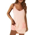thumbnail image 1 of Causal Sleeveless Jumpsuit for Womens Racerback Striped Mini Romper Dress with Pocket Spaghetti Strap Summer Pajamas Rompers, Pink, M, 1 of 6