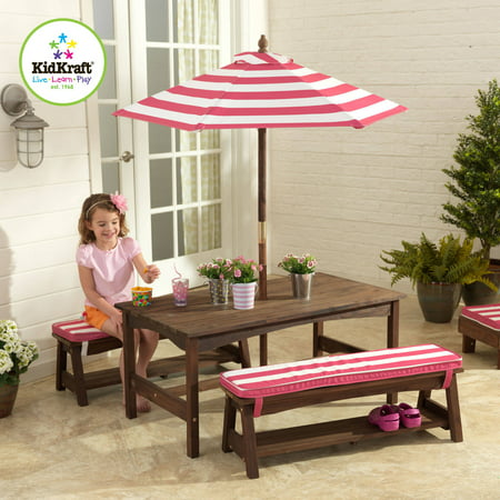 KidKraft Table, Bench Set Pink & White Outdoor Furniture ...