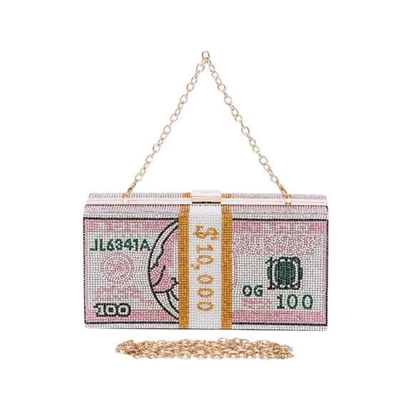 2Chique Boutique Women's Pink Crystal Cash Stack Clutch