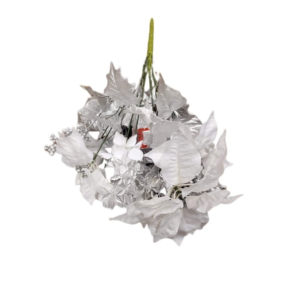 Silver Poinsettia Peony Christmas Spray 21"