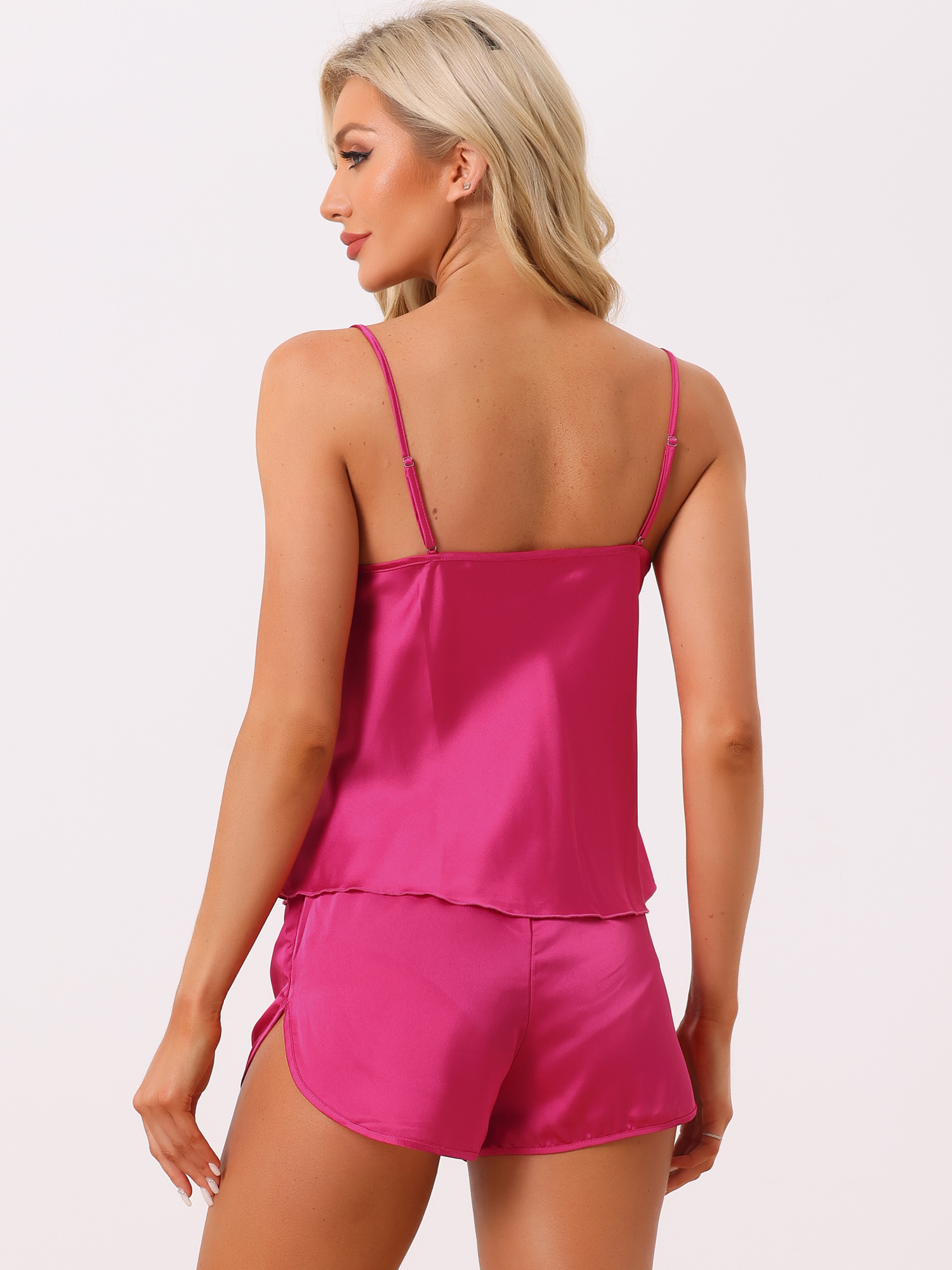 DARING DIVA Women's Satin Pajamas Sets Cami Sleepwear Silky PJ Set with Shorts S Rose Red