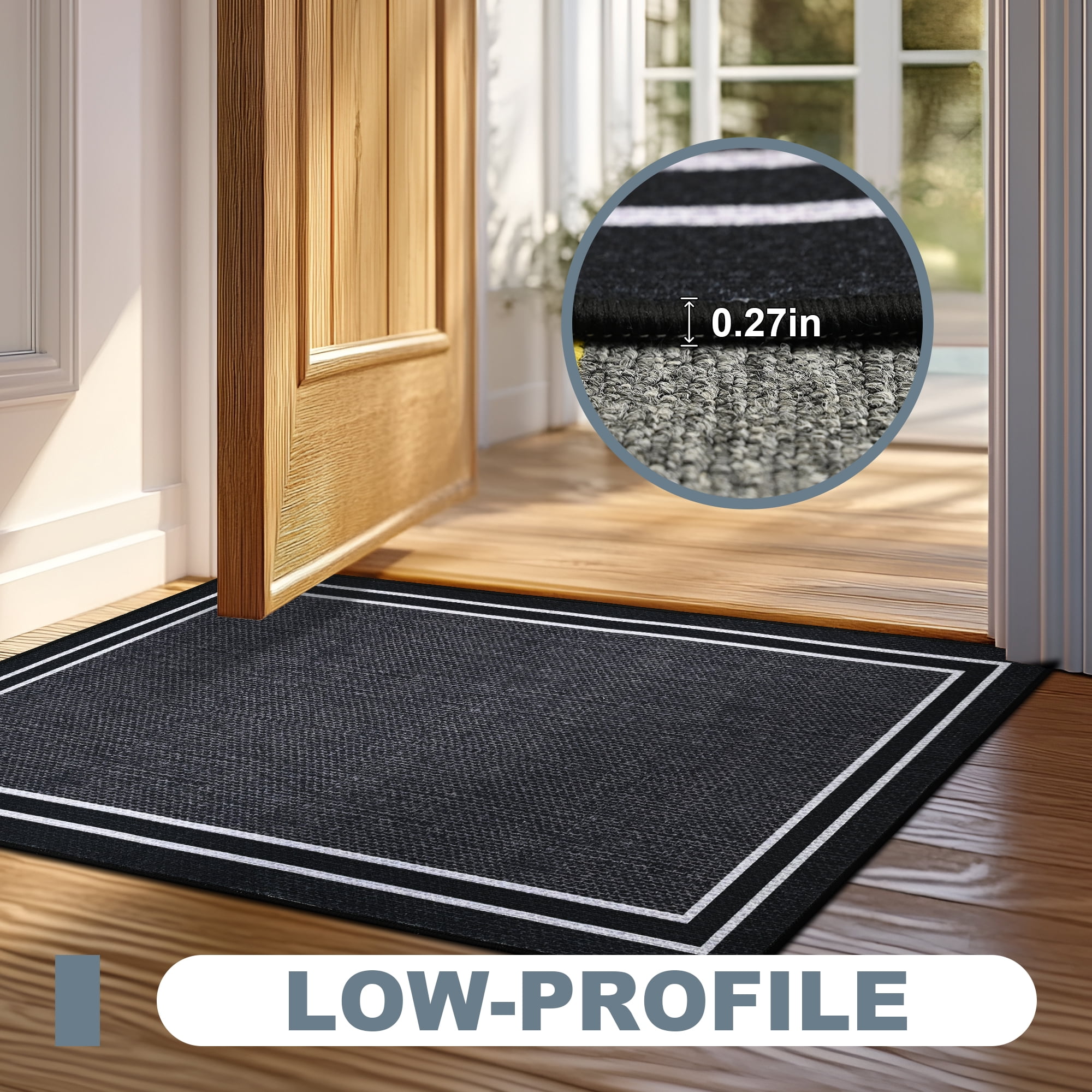 Vaparinckl Door Mat, Non Slip 24"x36" Front Indoor Doormat, Welcome Mat for Inside, Absorbent Rubber, Low Profile Dirt Trapper outdoor Rug For Entryway & Outside Entrance, Dark Gray