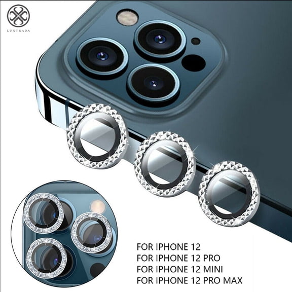 Luxtrada (2 Packs) iPhone 12 Bling Metal Ring   Tempered Glass Camera Lens Screen Protector
