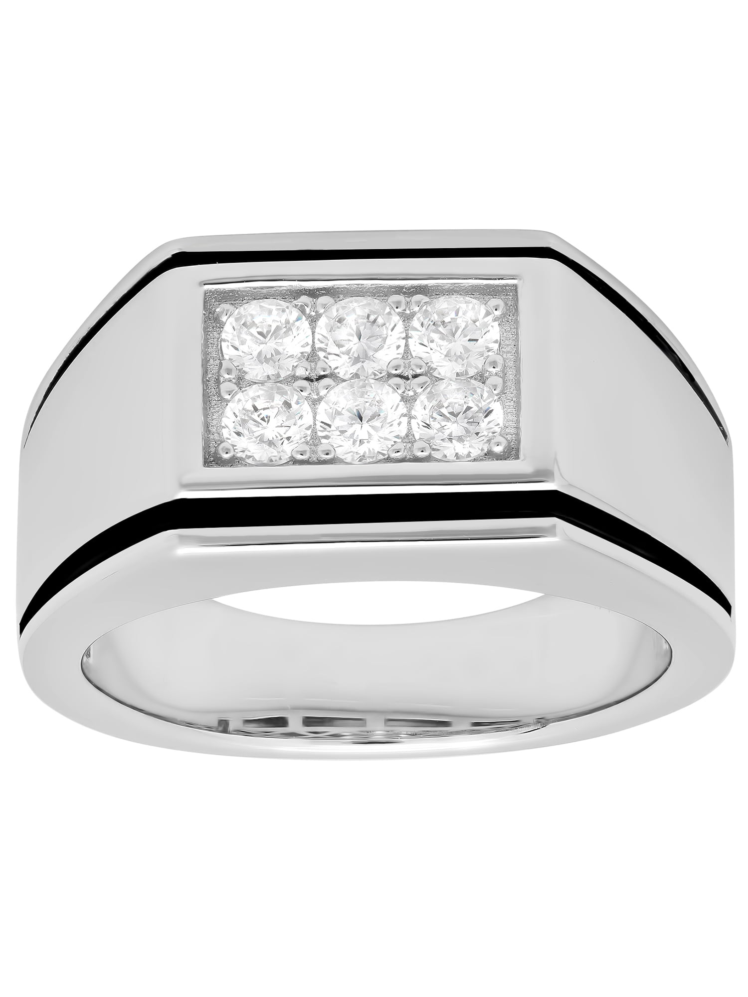 Mens Sterling Silver with Black IP Cubic Zirconia Cluster Ring