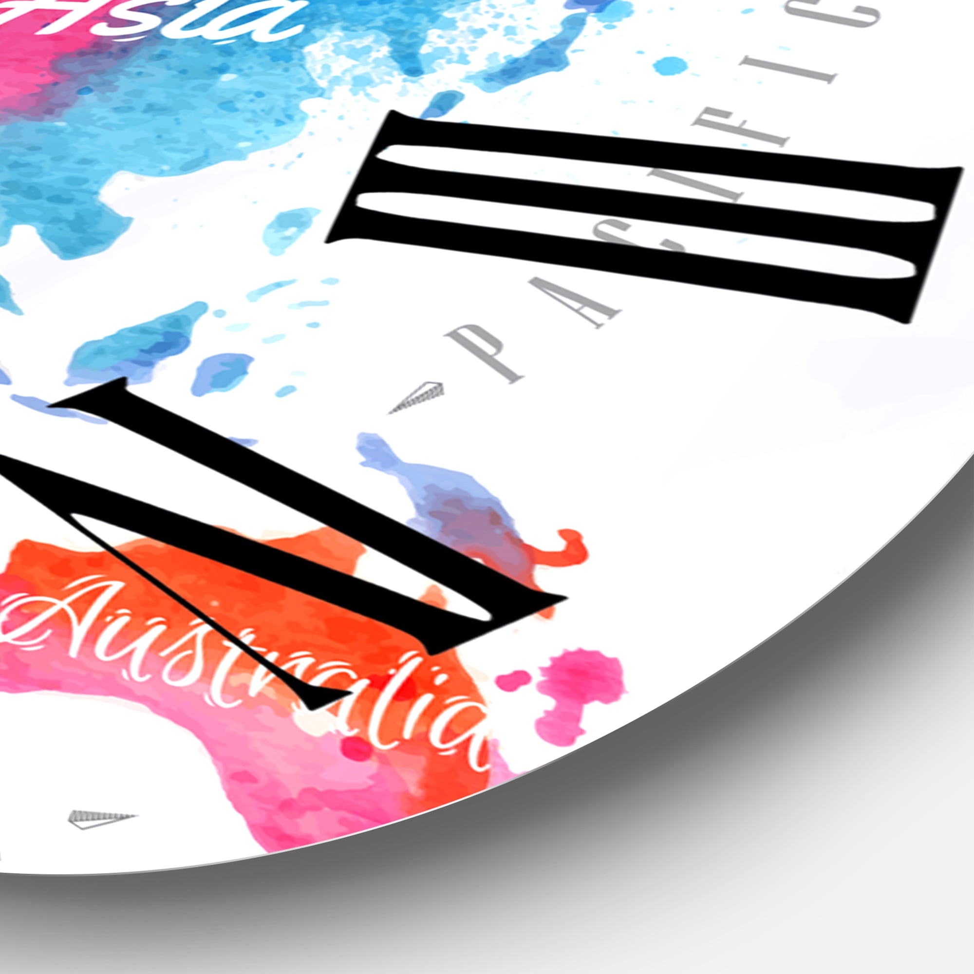 Designart 'World Map In Pink And Blue' Modern Wall Clock