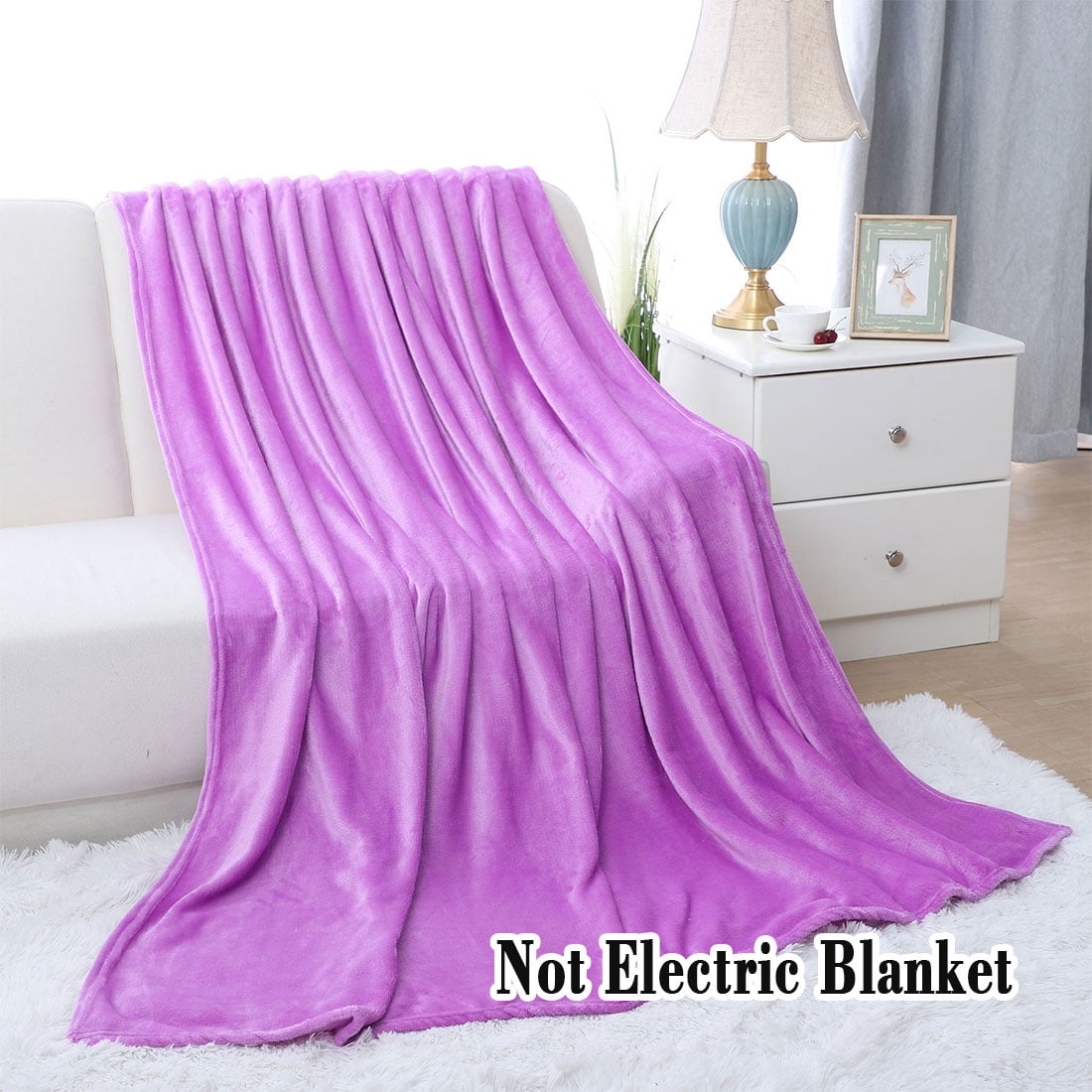 Unique Bargains Fuzzy Plush Flannel Fleece Throw Blanket Light Purple 59" x 78"