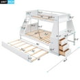 thumbnail image 3 of Twin over Full Bunk Bed with Trundle, Wood Triple Beds Frame with Built-in Desk, 3 Drawers and Open Storage Shelf, for Kids Teens Boys Girls, White, 3 of 7