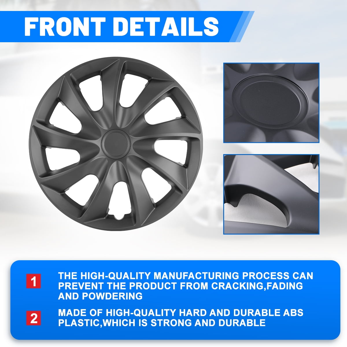 (4-Pack) 13" Universal Wheel Rims Cover Hubcaps Snap-on ABS Hub Caps Replacement for Car,Truck,SUV（13-inch,Matte Black Painted）