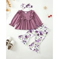 thumbnail image 2 of 12 Months Baby Girls Clothes 18 Months Girls 3PCS Floral Outfits Set Crew Neck Toddler Girls Long Sleeve Top Pants Set with Headband Purple, 2 of 9