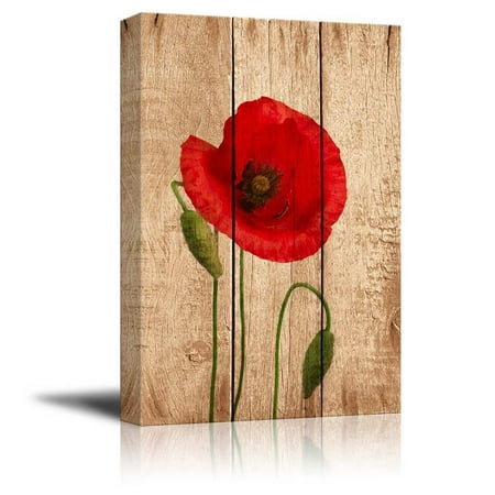 Vintage Flower Prints wall26 Canvas Prints Wall Art - Poppy Flower on Vintage Wood Background - 24