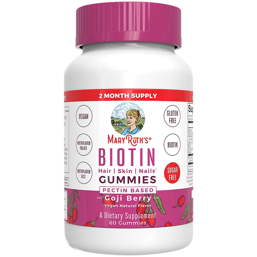 Biotin Gummies for Hair, Skin Nail Support 2,500mcg Goji Berry (60 ...