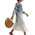 thumbnail image 3 of DISNIMO Linen Style Maxi Dresses for Women Leaf Print Summer Casual Midi Dress V Neck Loose Dresses Lightweight 3/4 Sleeve Dress Fashion Fall Clothes, XL, 3 of 6