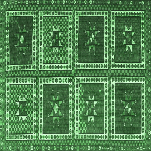 Ahgly Company Indoor Square Abstract Emerald Green Contemporary Area Rugs, 4' Square