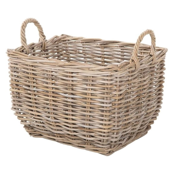 Rectangular Wicker Basket Handwoven Rattan Basket with Handles Decorative Storage Large Home Organizer Gray-Brown