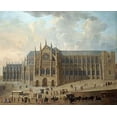 thumbnail image 2 of English School 31x26 Gold Ornate Wood Framed with Double Matting Museum Art Print Titled - View of Westminster Abbey, 2 of 4