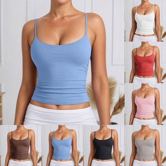 Women's Basic Lined Scoop Neck Tank Tops Adjustable Sleeveless Cami Tank (Blue XXL)