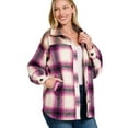 thumbnail image 2 of Simply Fashion OVERSIZED-YARN DYED Plaid LongLine Shacket MAGENTA,SMALL, 2 of 2