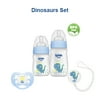 Wee Baby Dinosaur Newborn Baby Bottle Feeding Starter Gift Set, Soother, Soother Chain, Breast-Like Nipple for Natural Latch, Anti-Colic Features, BPA Free, Blue/Boys, 4-Count
